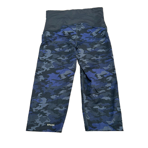 SPANX Active Compression High Waist Geo Camo Blue/Black Crop Leggings Size Large - Picture 3 of 8
